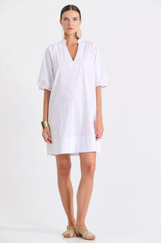 Minimal dress with balloon sleeves - White S/M