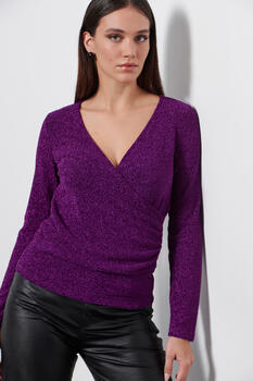 Draped lurex weave blouse - Purple S