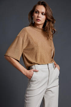 Lurex turtleneck blouse - Beige M