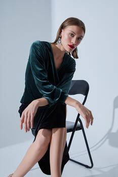 Blouse in velvet texture - GREEN S