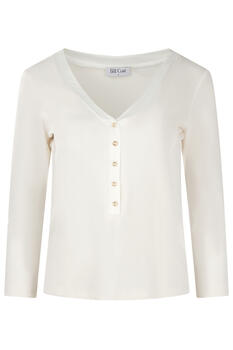 Ribbed top with V-neck and satin trim - Off White M