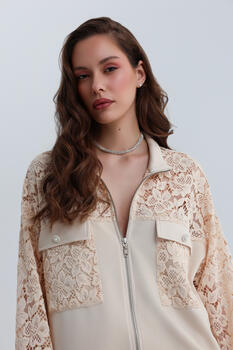 Sweatshirt jacket with lace - Vanilla S