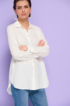 Long sleeve shirt with linen - WHITE S