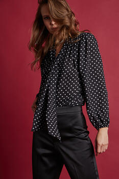 Polka dot blouse with scarf - Black L