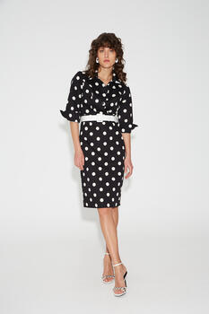 Polka dot dress with belt - Black XL