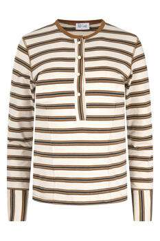 Fitted striped cotton-blend top with buttons - Mocha M