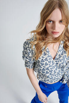 Printed cotton blouse - Blue S