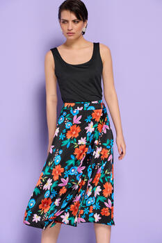 Printed midi skirt with crotch tie - Black S