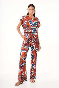Satin pants with elastic waist - Brown S