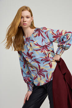 Blouse with leaf pattern - Blue S