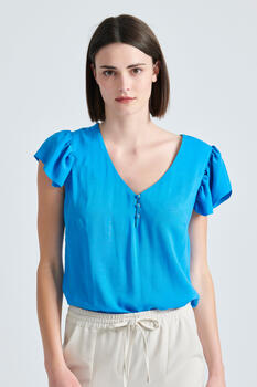 Blouse with ruffles on the sleeves - Electric Blue S