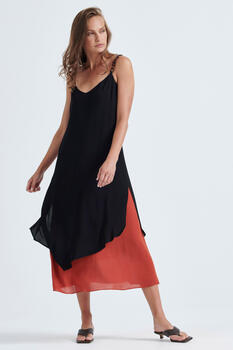 Dress with double fabric - Black S