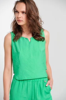 Sleeveless cropped blouse - GREEN M