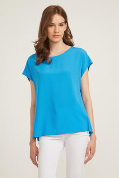 Blouse with round neckline - Electric Blue L