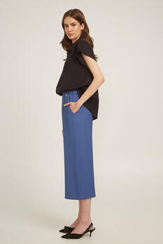 Cropped pants with elastic waist - Light Blue S