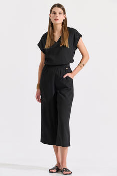 Culotte trousers with elastic waistband and outer pockets - Black S