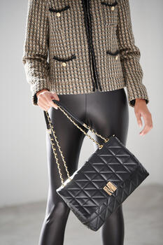 Quilted bag with buckle - Black O/S