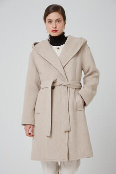 Coat with hood and belt - Beige M