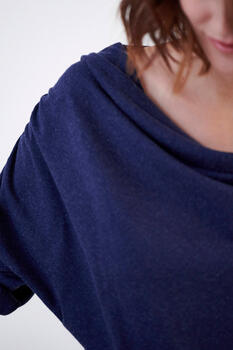 Long-sleeved draped blouse - Blue S