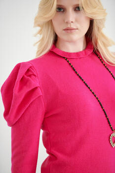 Knitted blouse with pleats on the shoulders - Fuchsia S/M