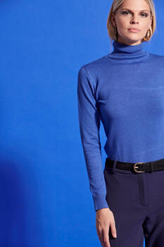 Knitted turtleneck top - Electric Blue XL