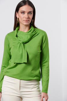Knitted blouse with scarf - GREEN S/M