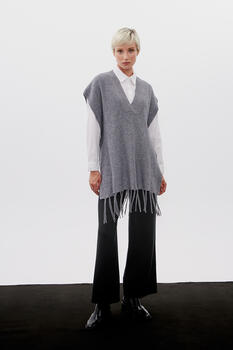 Knitted blouse with fringe - Grey O/S