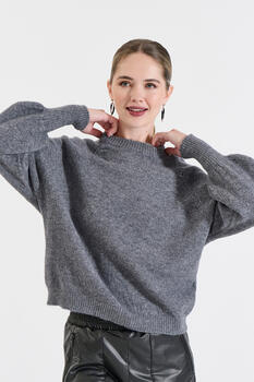 Knitted Blouse with Sparkling Details - Grey O/S