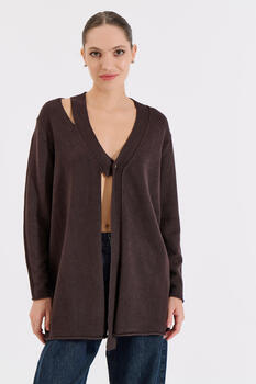 Knit Cardigan with Buttons - Brown O/S