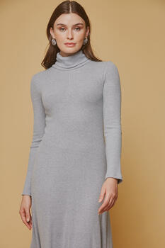 Knitted ripped turtleneck dress - Grey M