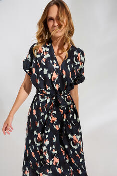 Printed dress with belt - Black S/M