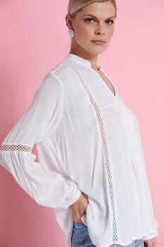 Blouse with Mao collar - WHITE S