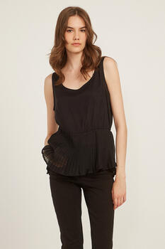 Top with pleated hem - Black S