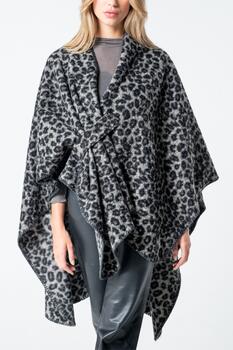 Women’s Animal Print Cape - Grey O/S